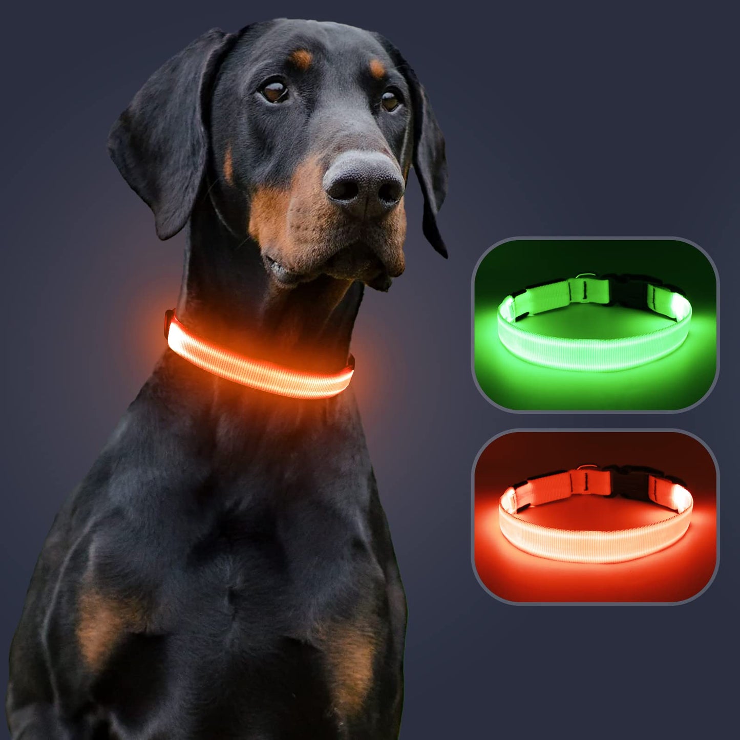 KOSKILL LED Dog Collar - Adjustable, Waterproof, Glow in Dark for Night Walking, Medium Large Dogs