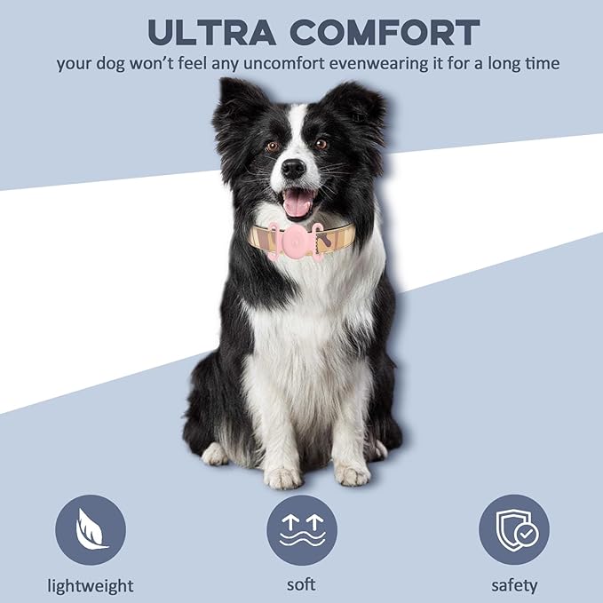 GPS Tracker for Dogs, Mini GPS Cat Tracker, IPX8 Waterproof GPS Tracker for Cats with Holder, No Monthly Fee, Work with Apple Find My(iOS Only), Smart Trackers for Dogs Finder Trackers Pets(Pink)