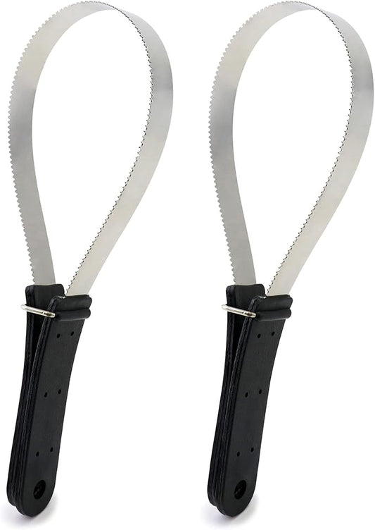 QWORK Horse Groming Shedding Blade, 2 Pcs Stainless Steel Double Sided Hair Brush Scraper with Rubber Handle, for Dogs and Horses