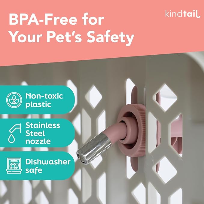 KindTail Pawdle - No-Drip Dog Crate Water Bottle - Top-Fill Pet Water Dispenser - BPA Free with Stainless Steel Nozzle - Easy-to-Use with Most Crates & Playpens - 7 x 6 x 4 in - 16oz Capacity - Grey