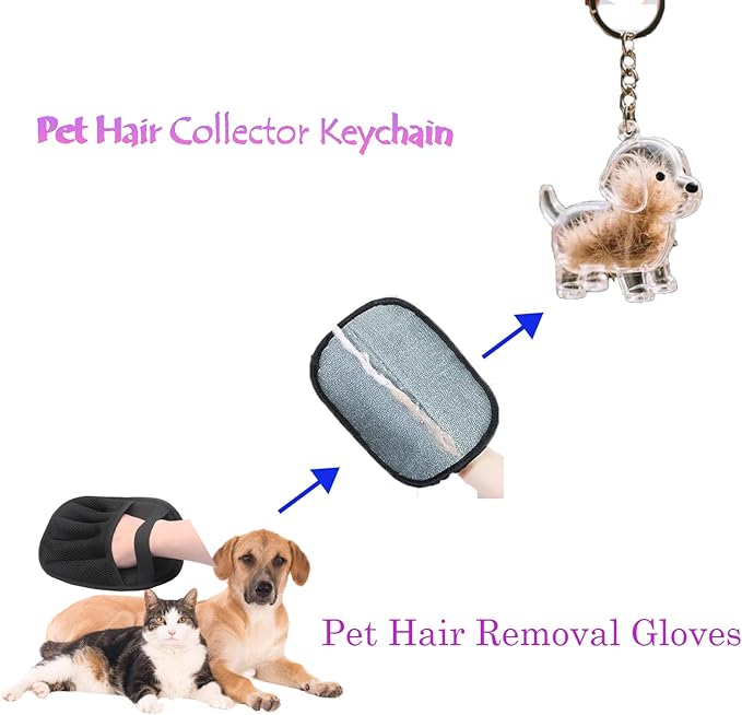 2Pcs Five-Finger Pet Hair Removal Glove for Dogs,Reusable Cat Grooming Gloves,Pet Hair Collector Keychain,Electrostatic Pet Hair Removal Tool for Furniture,Car,Couch,Carpet,Essential Pet Supplies