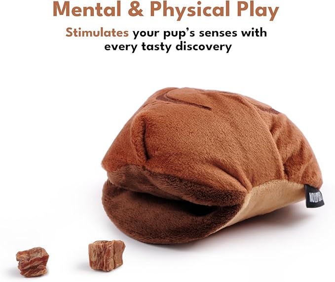 Interactive Dog Enrichment Snuffle Toy, Squeaky Dog Toys, Cute Soft Puppy Gifts, Crinkle Treat Puzzle Toys for Brain Stimulation, Cinnamon Roll Toy for Small and Medium Size Dogs