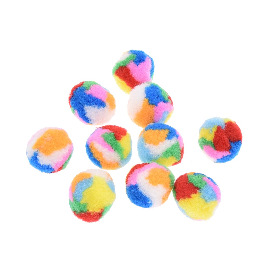 10Pcs Small Assorted Color Kitty Yarn Puffs Cat Toys Cat Chase Balls 1.37" Diameter