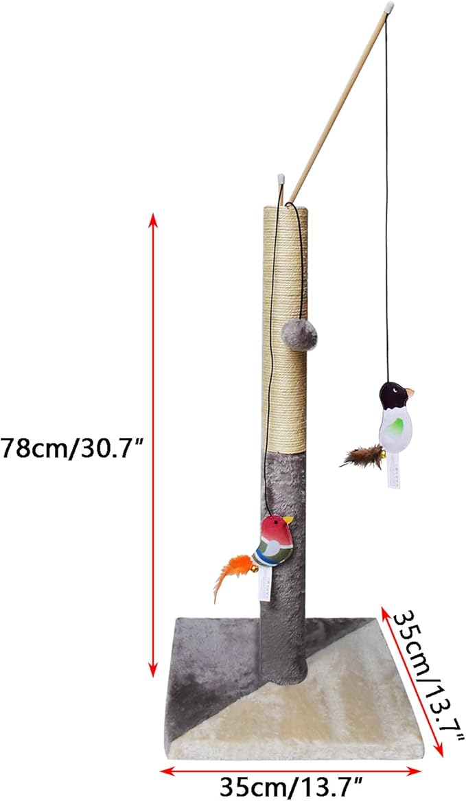 GKYZBB 30" Tall Cat Scratching Post,Highly Resistant Carpet Scratch Post, Premium Sisal Rope Scratch Posts, Sturdy Large Scratch Pole with Hanging Ball,Bring 2 pcs of cat Teasing Stick