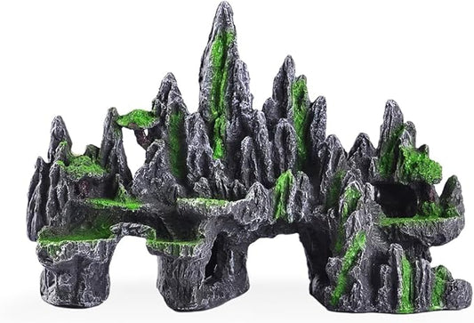 Large Fish Tank Decorations - Aquarium Rock Mountain View Ornament Tree House Cave for Large Glofish Tank - 13 Inches Long
