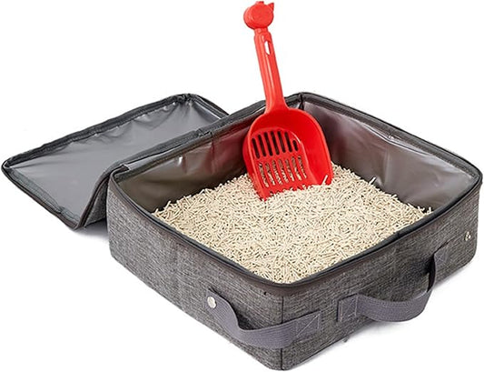 Cat Travel Litter Box, Portable Collapsible Litter Box with Lid, Small Pet Litter Box Leak Proof Litter Carrier for Cat (Square)
