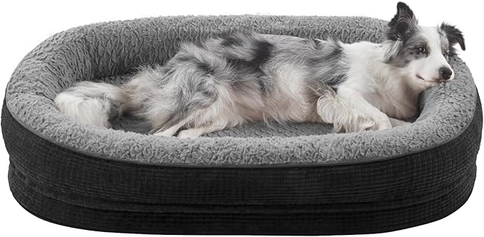 JOEJOY Orthopedic Dog Beds Large Sized Dog, Egg-Crate Memory Foam Pet Couch Bed with Bolster Sides, Waterproof Lining, Removable Washable Cover & Non-Slip Bottom, Black