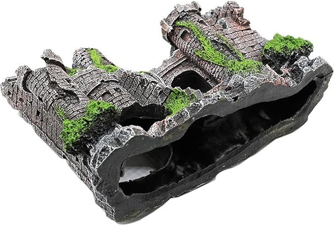 IBWell Ancient Castle Design Resin Aquarium Decoration Hideouts Stone Cave Hide House, Fish Tank Accessories for Betta Shrimp Turtle
