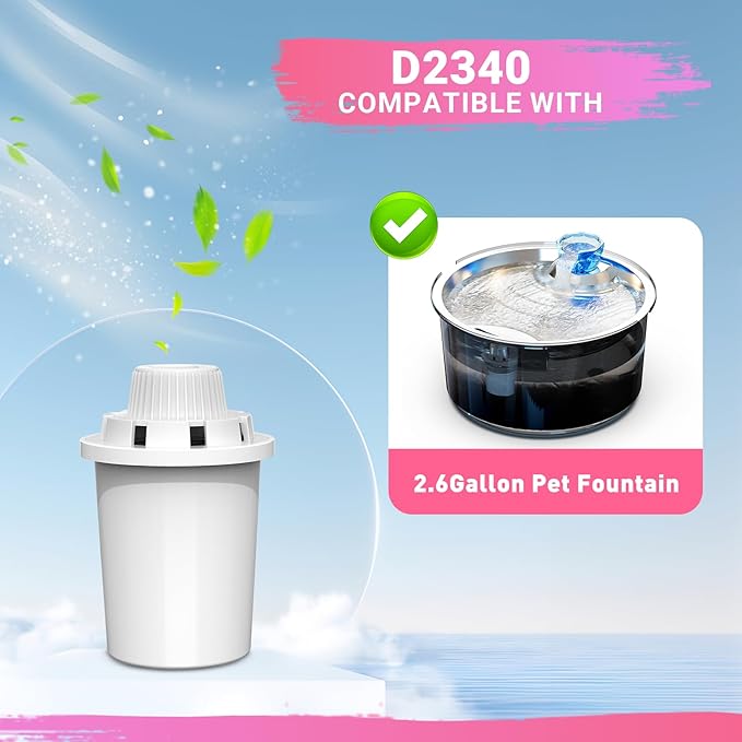 Replacement Filters for PETDOTT Dog Fountain, Water Filter, For Stainless Steel Pet Fountain for Large Dogs- Vertical Filtration for D2223,D2322,D2340,D2341 Lasts Two Months