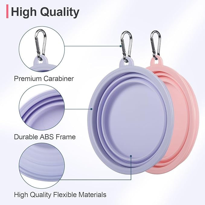 Kytely Collapsible Dog Bowls Medium (650ml), 2 Pack Travel Dog Bowls for Dog Cat, Portable Pet Water Food Bowl with Clasp, Pet Cat Feeding Cup Dish for Outdoor, Travel, Walking, Parking