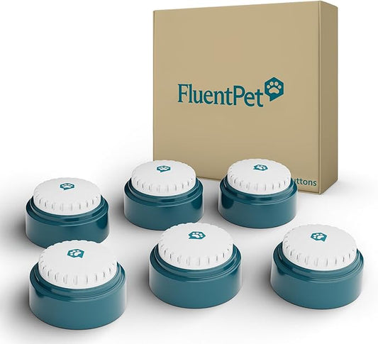 FluentPet Speak Up Dog Buttons for Communication, (6 Recordable Buttons) with Pre-Installed Batteries, Clearer Upward-Facing Sound, Training Buzzer for Dogs & Cats, Talking Pet Buttons for Training