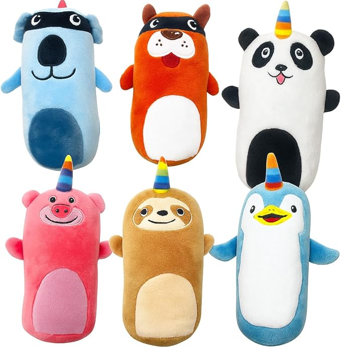 Jalousie 5 Pack Tough Plush Animal Dog Toys Assortment Value Bundle Dog Squeaky Toys Assortment Puppy Pet Mutt Dogs Toy Squeak Toy for Snall Medium Large Breeds (6 Pack Surprise Mix)