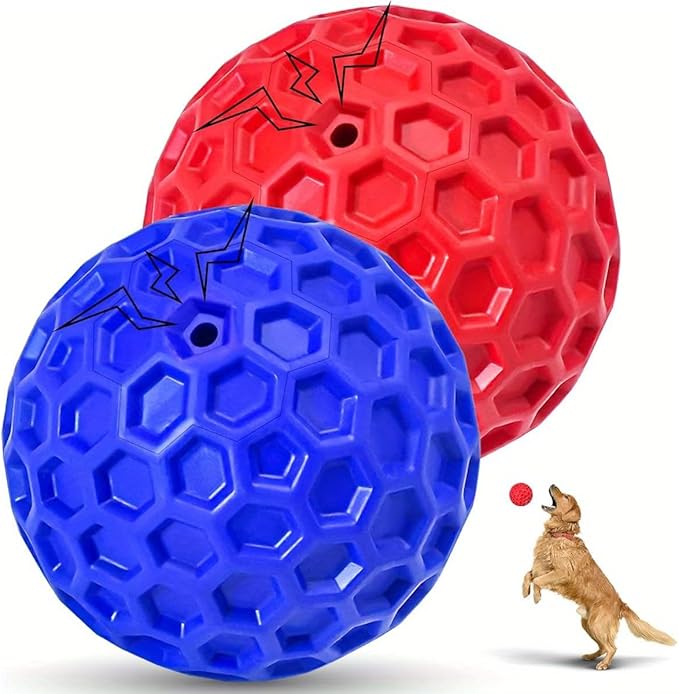 Squeaky Dog Balls, Indestructible Dog Toys for Aggressive Chewers Large/Medium Breed, Natural Rubber Interactive Chew Toys for Teeth Clean, Relieves Anxiety