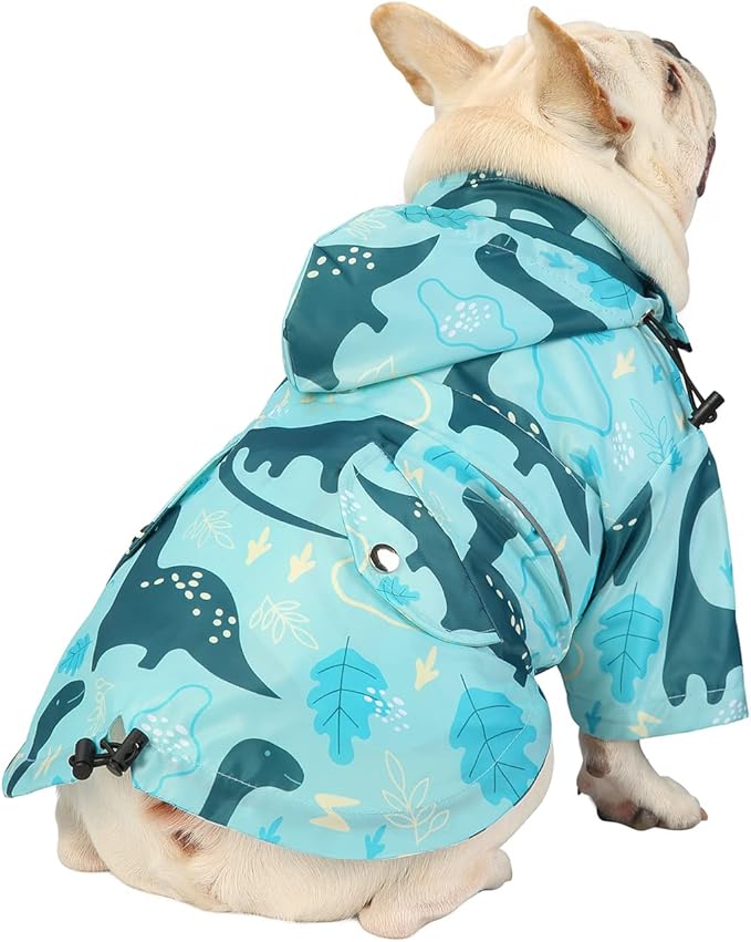 HDE Dog Raincoat Poncho Double Layer Zip Rain Jacket with Removable Hood, Leash Hole for Small to 3XL Dogs and Puppies Dinosaurs - M