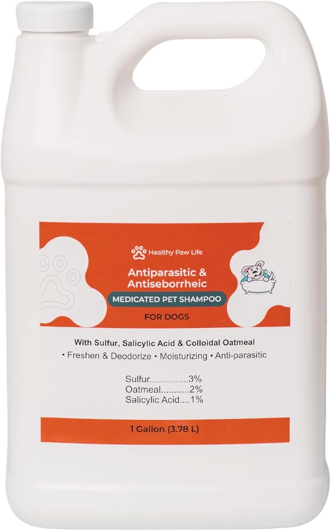 Antiparasitic & Antiseborrheic Dog Shampoo - Sulfur, Salicylic Acid and Oatmeal - Dry, Itchy, Hot Spot, Dermatitis (1 Gal)