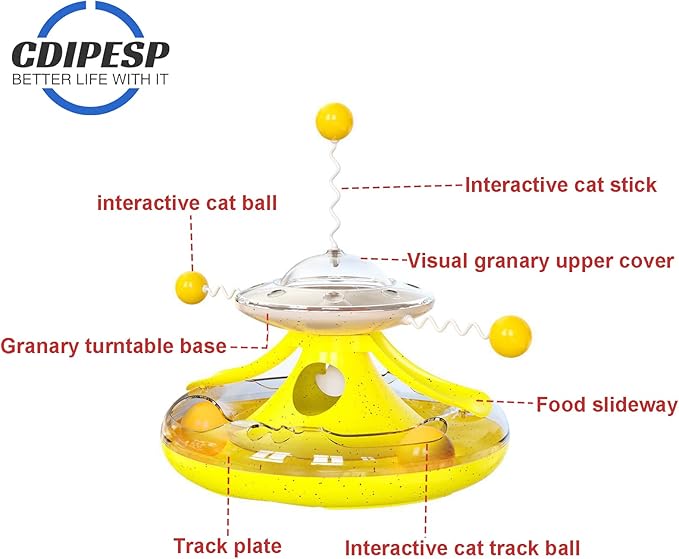 3 in 1 Interactive Cat Toys Balls Cat Fidget Spinner Treat Toys Windmill Cat Food Dispenser Toys Cat Slow Feeder Dry Food Cat Teaser Wand for Indoor Cats