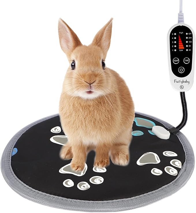 furrybaby Pet Heating Pad, Waterproof Dog Heating Pad Mat for Cat with Durable Anti-Bite Tube Indoor for Puppies Dogs Cats (1 Pack Black, Round 12in, Temp Adjustable)