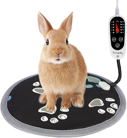 furrybaby Pet Heating Pad, Waterproof Dog Heating Pad Mat for Cat with Durable Anti-Bite Tube Indoor for Puppies Dogs Cats (1 Pack Black, Round 12in, Temp Adjustable)