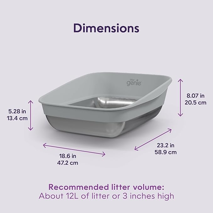 Litter Genie Platinum Stainless Steel Litter Box | Durable, Modern Design, 360° Visibility, Anti-Slip Pads