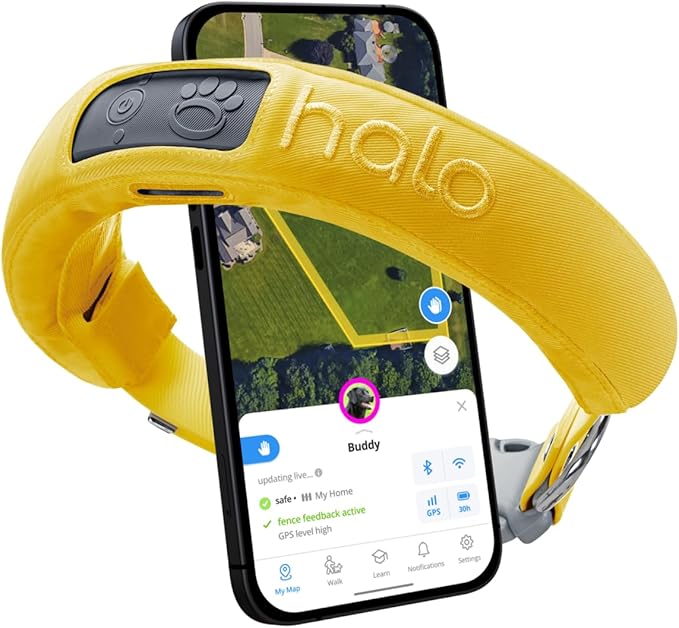 Halo Collar 3, Multifunctional GPS Wireless Dog Fence & Dog Training Collar with GPS Tracker, Subscription Required, Waterproof, Sunburst (Small)