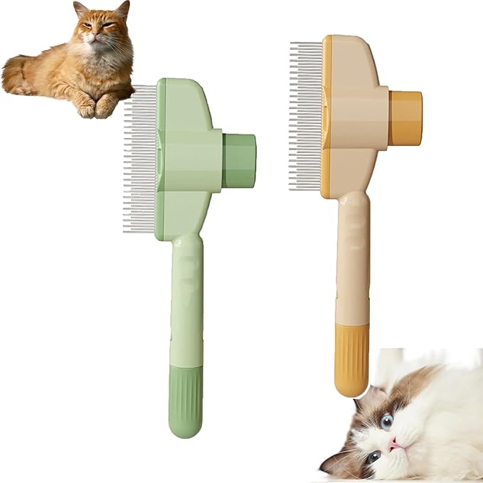 Brush For Cats 2pcs Pet Cats Dogs Brush Comb Flea Comb, With Long & Short Stainless Steel Metal Teeth Cat Combs for Indoor,for Shedding And Tangles, Self-Cleaning Pet Comb Comfort And Safety (2)