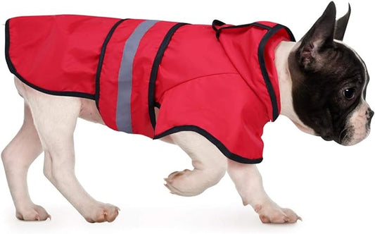 HDE Dog Raincoat Jacket Reflective Adjustable Hooded Pet Poncho Rain Coat with Leash Hole for Small to X-Large Dogs Red - M