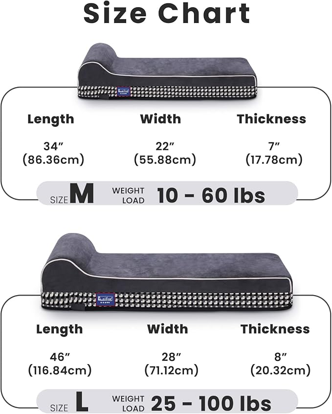 Laifug Orthopedic Memory Foam Extra Large Dog Bed with Pillow and Durable Water Proof Liner & Removable Washable Cover & Smart Design (Medium (34"x22"x7"), Black and White Plaid)