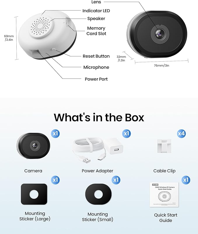 ZOSI C680 2K Window Security Camera with Full Color Night Vision, 3MP Indoor Plug-in WiFi Camera for Home Security, AI Human Vehicle Detection, 2.4/5GHz WiFi, 24/7 Recording, 2 Way Talk, Easy Install