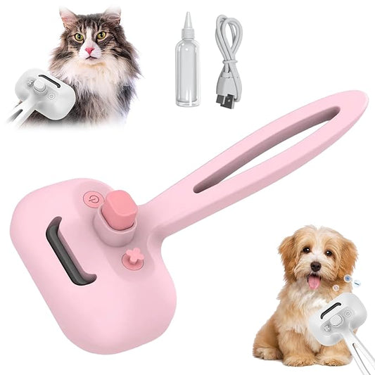 Comb for Cats Dogs, Cat Steam Brush, 3-in-1 Spray Hair Removal Comb for Shedding & Grooming, Effective Pet Brush for Indoor Cats (Pink)