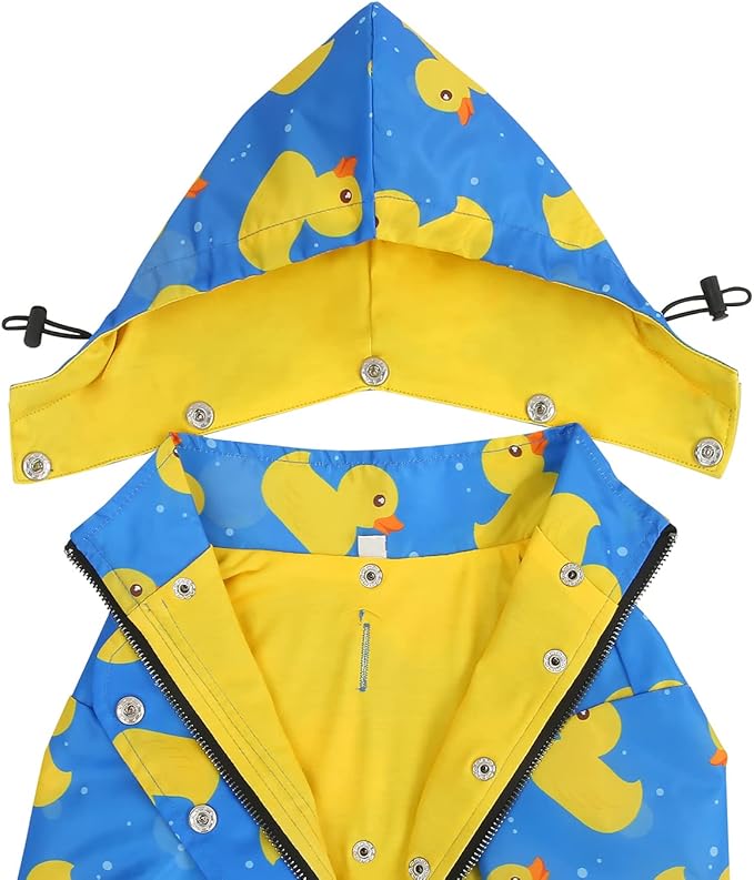 HDE Dog Raincoat Poncho Double Layer Zip Rain Jacket with Removable Hood, Leash Hole for Small to 3XL Dogs and Puppies Ducks Blue - 3XL