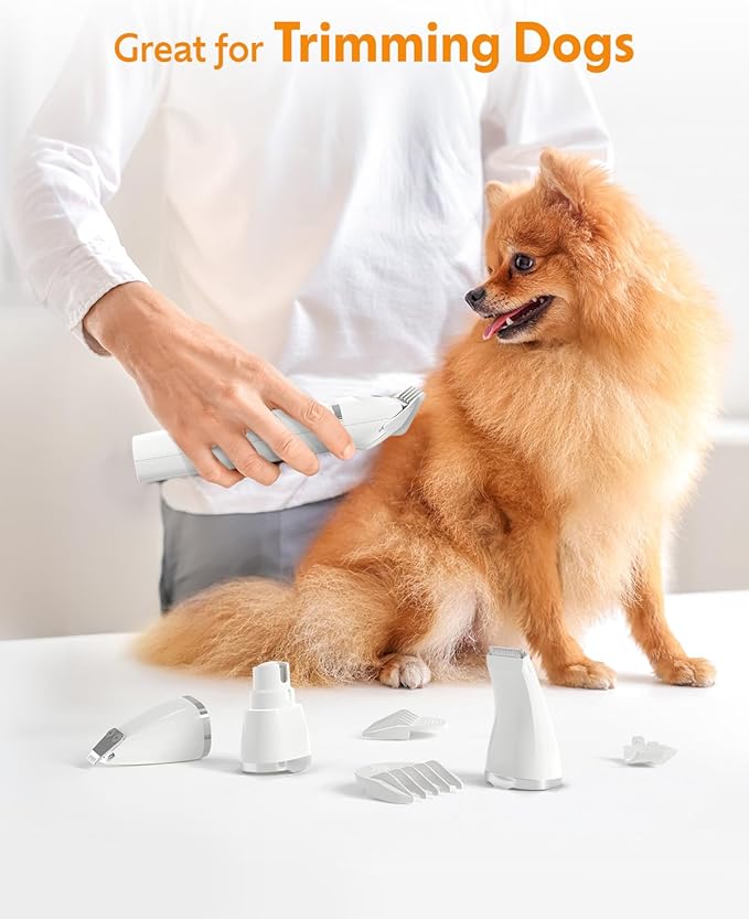 Dogs Hair Clippers Grooming Kit with Nail Grinder, 4 in 1 Cordless Electric Trimmer for Dogs Cat Low Noise USB Rechargeable, Pet Clippers Grooming Paws, Eyes, Ears, Face,Nail, Matted Hair
