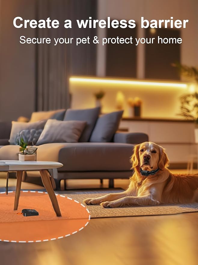 FLYSPEAR Wireless Pet Barrier - Rechargeable Indoor Barrier with 6 Adjustable Range Radius up to 7 ft, 6 Adjustable Safe Static Intensity, Electric Fence System with Hook (Receiver Collar Only)