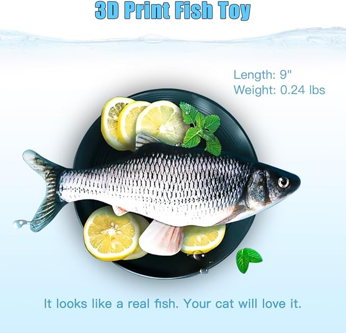 TOOGE 2 Pack 9" Floppy Fish Cat Toys with SilverVine and Catnip for Indoor Cats for Small Dogs Interactive Automatic Flopping Kicker Toys for Cats Puppy (Red Carp + Carp)