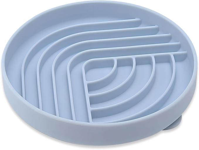Slow Feeder Dog Bowls, Slowdown Bowl - Silicone Dog Feeding Bowls with Suction Cups for Puppies, Modern Lick Mat Design, Reduces Gulping, Dishwasher Fit, Mealtime Challenge, 7.5" x 1.3" Blue