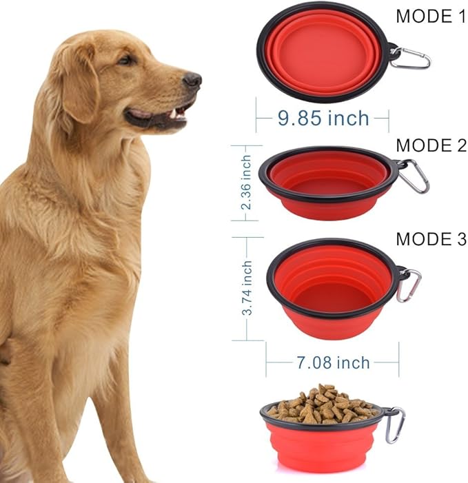 Extra Large Collapsible Dog Bowl, 3L XL Travel Dog Bowl, Foldable Travel Water Dish, 102oz X-Large Portable Collapsable Traveling Bowls with Carabiner for Dogs Walking, Hiking (Red)