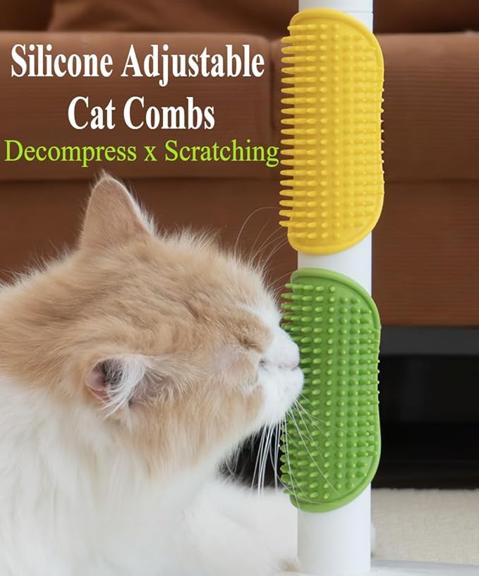 4 Pieces Cat Self Groomer Cat Brushes Silicone Cat Combs for Indoor Cat Corner Cat Face Scratcher Adjustable Cat Massager (Green+Yellow)
