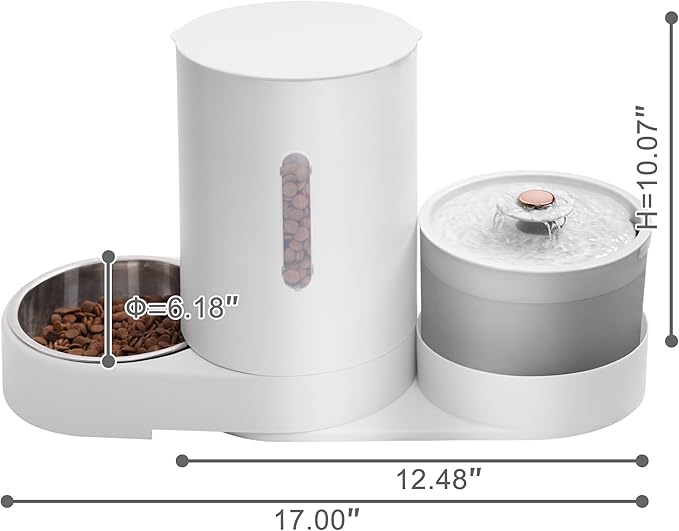 Automatic Water Fountain and Gravity Pet Feeder for Cat,Large Capacity Feeder Set, with Pet Hair Filter and Stainless Steel Bowl, Ideal for Puppies,Cats,Small to Medium Dogs,Rabbits