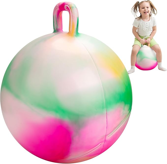 INPODAK Hopper Ball 20 Inch Bouncy Ball with Handle for Kids, Hippity Hop Jumping Bounce Hopping Toy for Boys Girls Ages 5-9 with Pump and Gift Box Great Gift for Birthday Holiday (Pink)