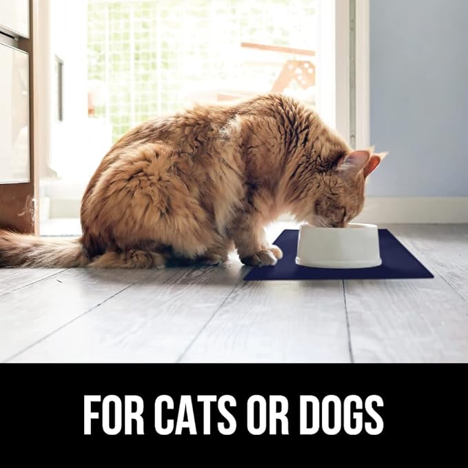 GORILLA GRIP 100% Waterproof Raised Edge BPA Free Silicone Pet Feeding Mat, Dog Cat Food Mats Contain Spills Protects Floors, Placemats for Cats and Dogs Water Bowl, Pets Accessories 23x15 Navy