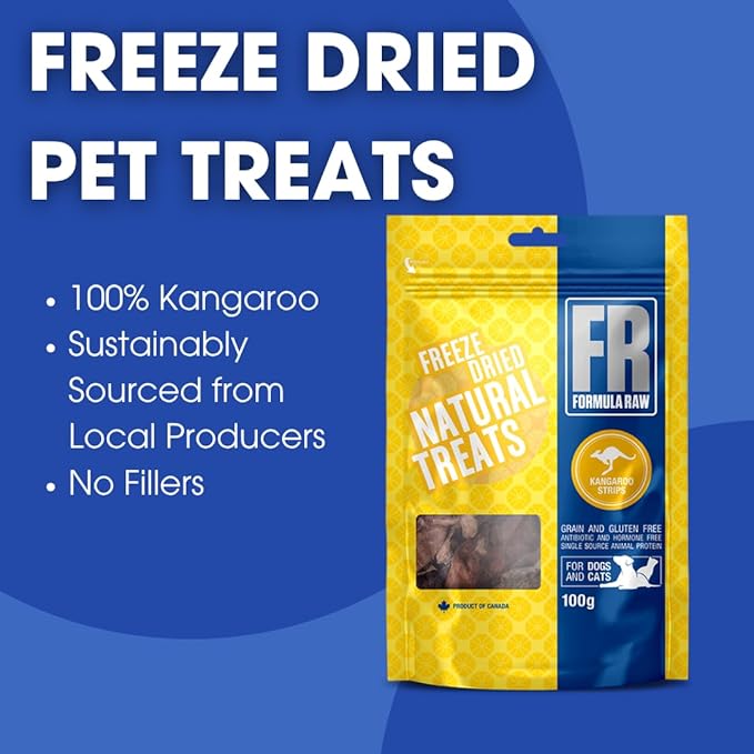 Freeze-Dried Kangaroo Strips for Pets – Novel Protein Dog and Cat Treats – Lean, Hypoallergenic, Natural Raw Snack