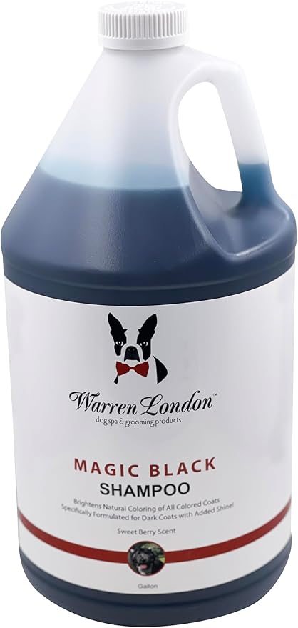 Warren London Magic Black Dog Shampoo | Brightens Any Dog Coat | Formulated for Darker Dog Coats | Puppy and Cat Safe Grooming Supplies | Berry Scent 128 Ounce, Made in USA