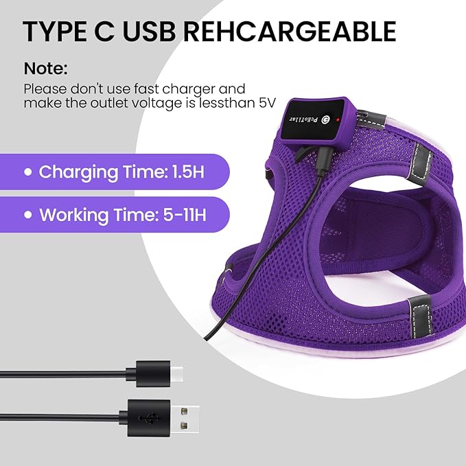 PceoTllar Light Up Dog Harness, LED No Pull Reflective Dog Harness, Flashing Lighted for Night Walking - Small/Medium, (Puplr,S)