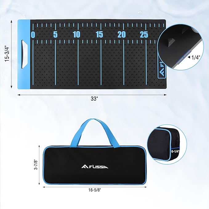 FLISSA 33" Non-Slip Fish Fillet Mat with Storage Bag, Portable & Durable Fish Cleaning Mat, Measuring Scale for Easy Filleting, Cleaning, and Cutting, Ideal Fishing Gift