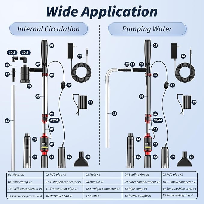 Fish Tank Cleaner - Aquarium Gravel Cleaner, 530GPH/32W Electric Fish Tank Cleaning Tools, Adjustable Water Flow Fish Tank Gravel Cleaner Vacuum, Aquarium Cleaner Kit for Water Changing, Water Shower
