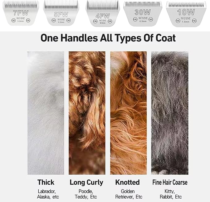 2PCS 7FW Wide Blades for Dog Grooming Blades Compatible with Andis,Oster A5,Wahl km10 Dog Clippers,Size-#7FW, 1/8-Inch Cut Length (3.2mm)(2pcs #7FW)