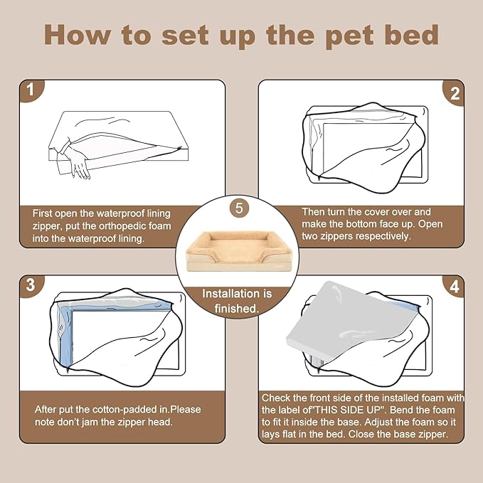 JOYELF Orthopedic Dog Bed for Extra Large Dogs, Foam Sofa Couch Bed, Waterproof with Removable Washable Cover and Nonskid Bottom, Durable - Khaki