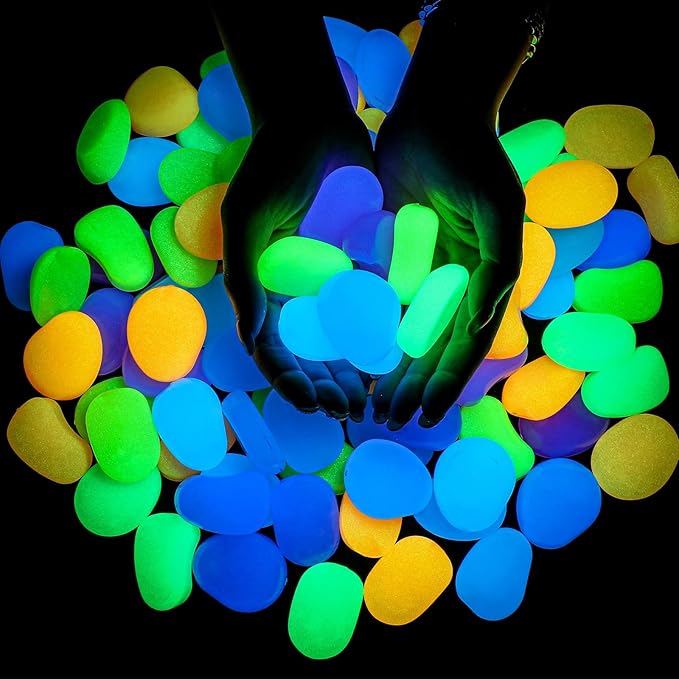 100 Pcs Glow in The Dark Rocks Glow in The Dark Pebbles Outdoor Fish Tank Rocks Aquarium Gravel Luminous Stones for Walkway Succulent Plant Halloween Decor(1.8 Inch,Multicolor)