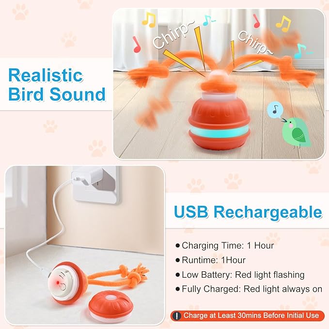 Interactive Dog Ball, Interactive Dog Toys, Moving Dog Ball with Touch Activated for Small Medium/Puppy Dogs, Moving Dog Toys with Rope for Boredom Relief Daily Training, USB Rechargeable