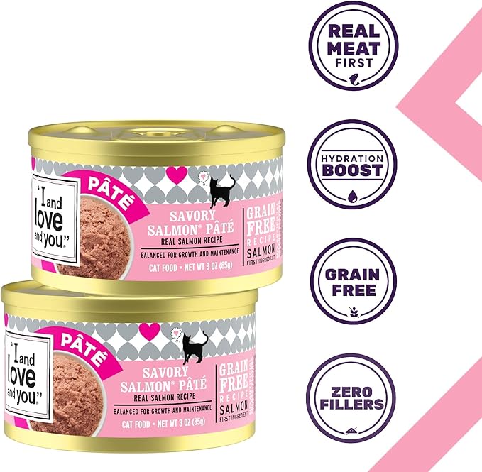 I and love and you Wet Cat Food - Savory Salmon Pâté - Salmon Recipe, Grain Free, Filler Free, 3oz Pack of 24 Cans
