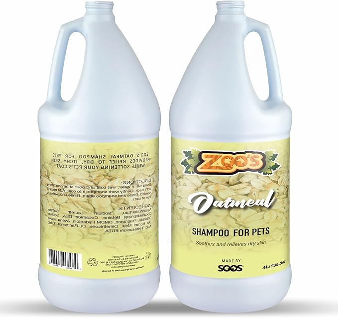 Zoo’s Pet Oatmeal Dog Shampoo for Cats and Pets Fast Absorbing Moisturize Skin Provides Relief to Dry Itchy Skin While Softening Your Pet’s Coat - 1x Dog and Cat Shampoo (4L / 1.32 gal)